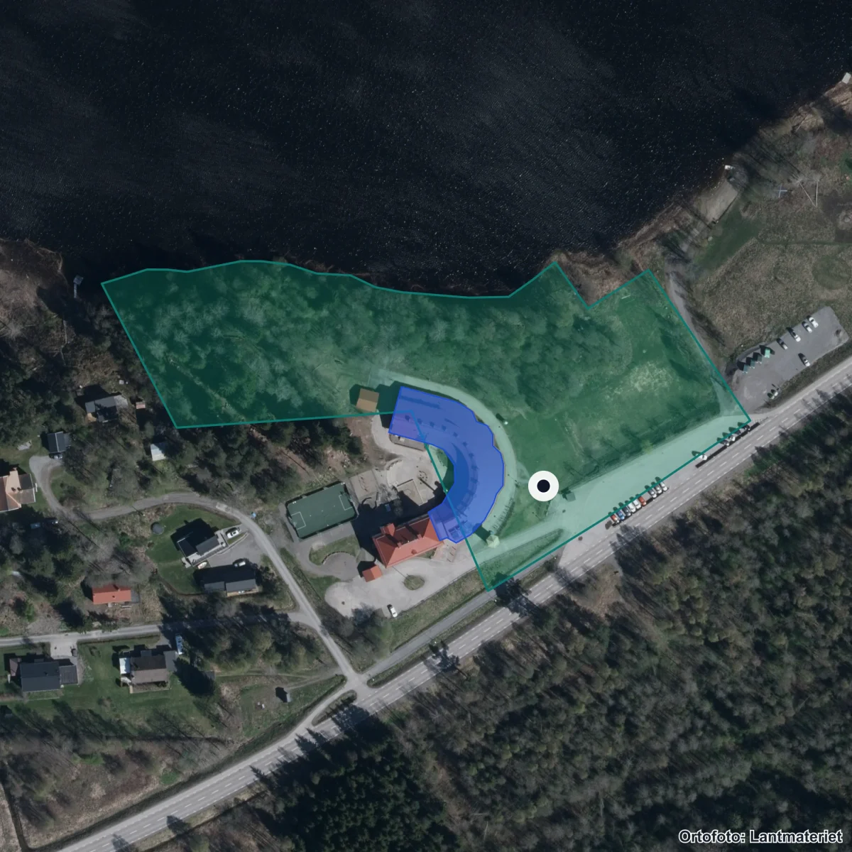 Flygbild över Laggarbergs skola, ortofoto från Lantmäteriet