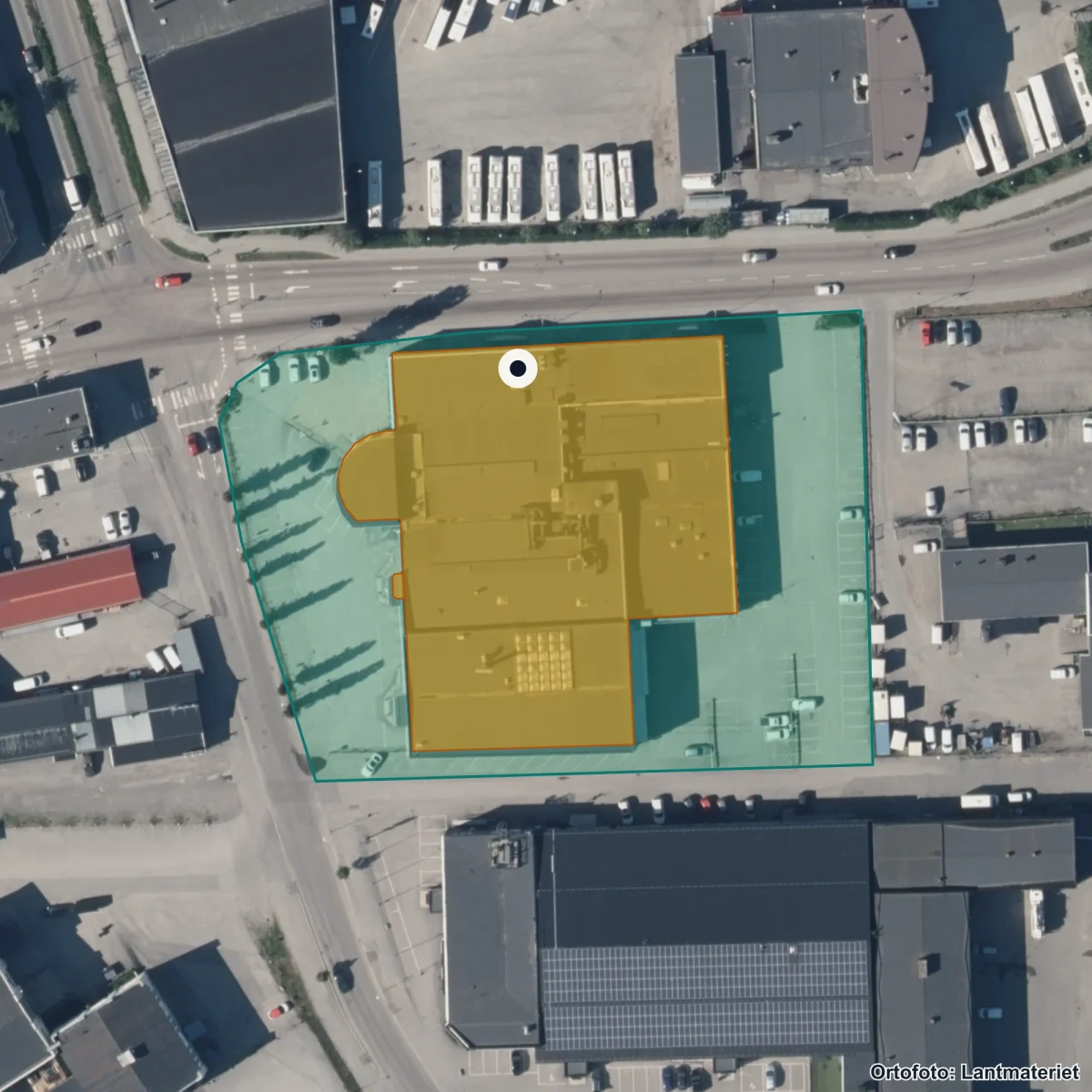 Flygbild över Central Insamlingsenhet, ortofoto från Lantmäteriet