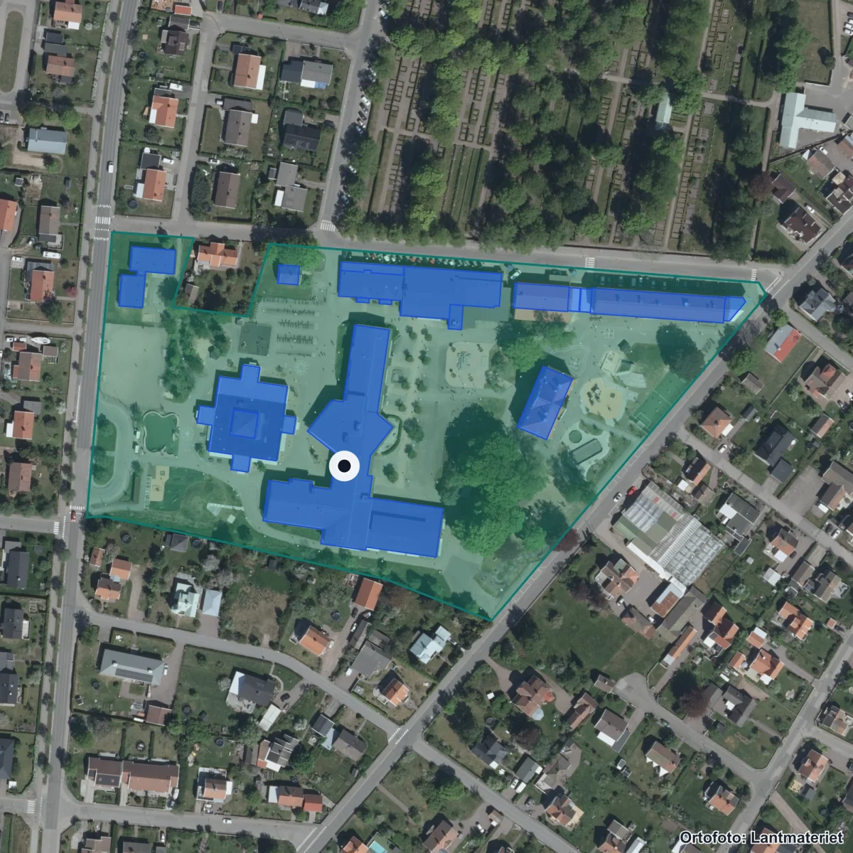 Flygbild över Central Insamlingsenhet Kommunal verksamhet, ortofoto från Lantmäteriet