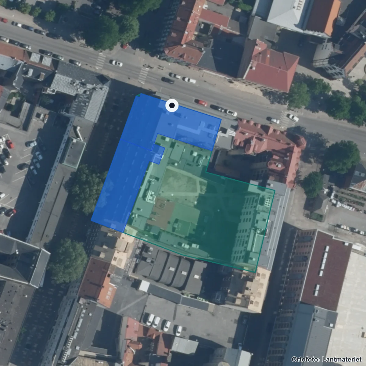 Flygbild över Vuxenutbildning, ortofoto från Lantmäteriet