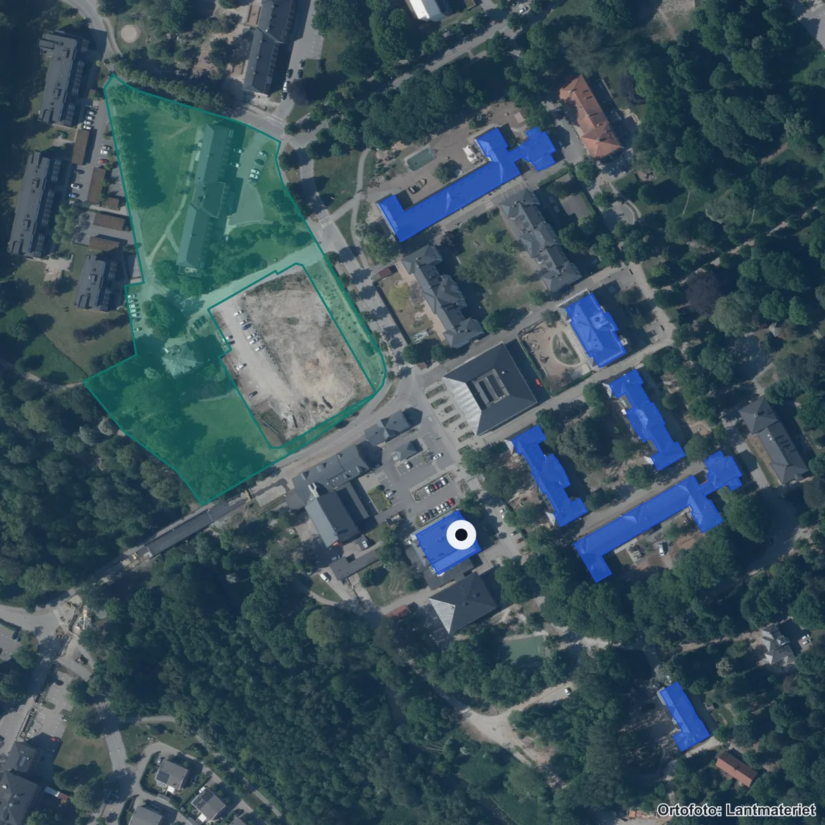 Flygbild över Kunskapsskolan Lund, ortofoto från Lantmäteriet