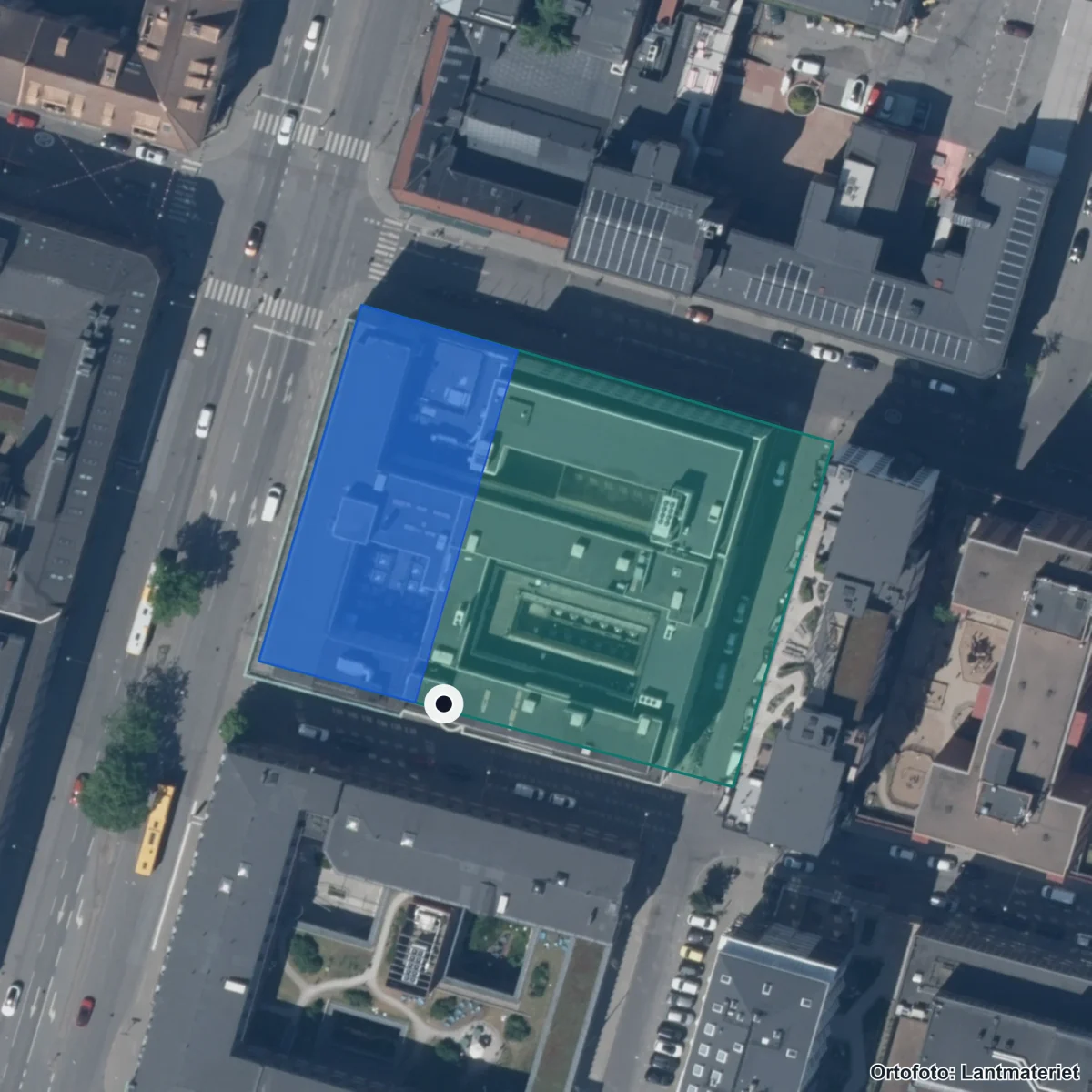 Flygbild över NTI Gymnasiet Malmö, ortofoto från Lantmäteriet