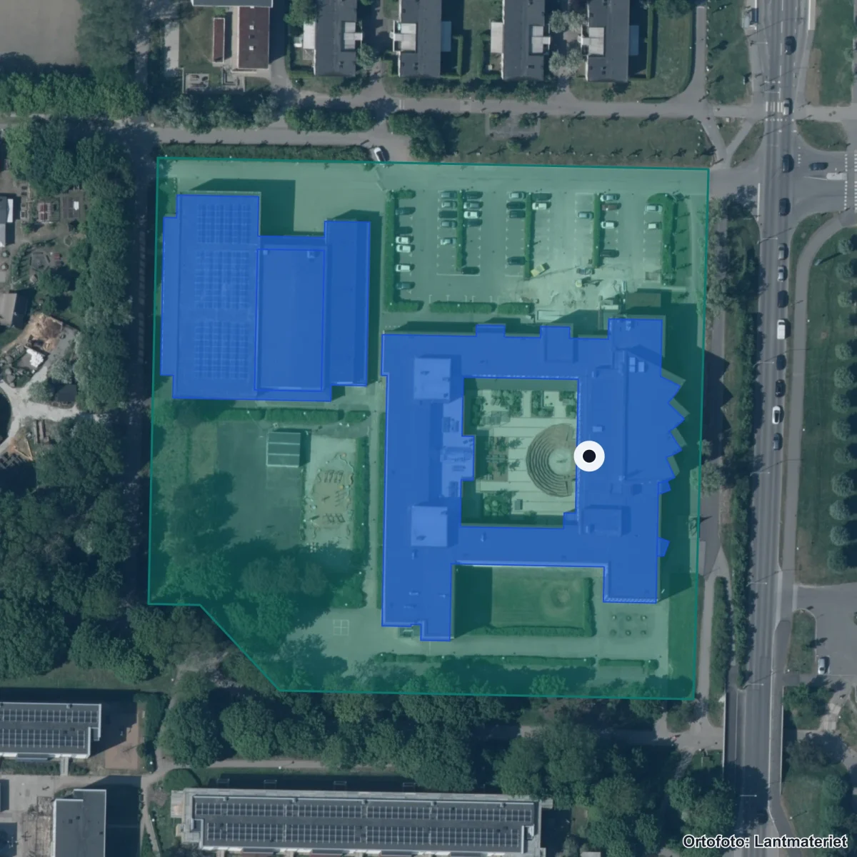 Flygbild över Fäladsgården, ortofoto från Lantmäteriet