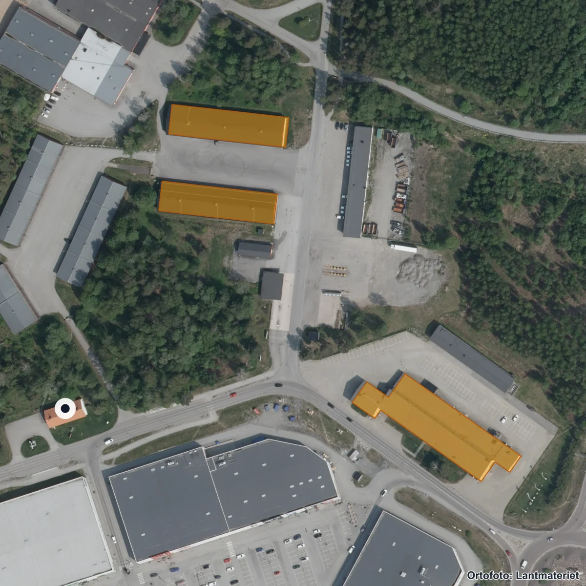 Flygbild över Modersmålsenheten, ortofoto från Lantmäteriet
