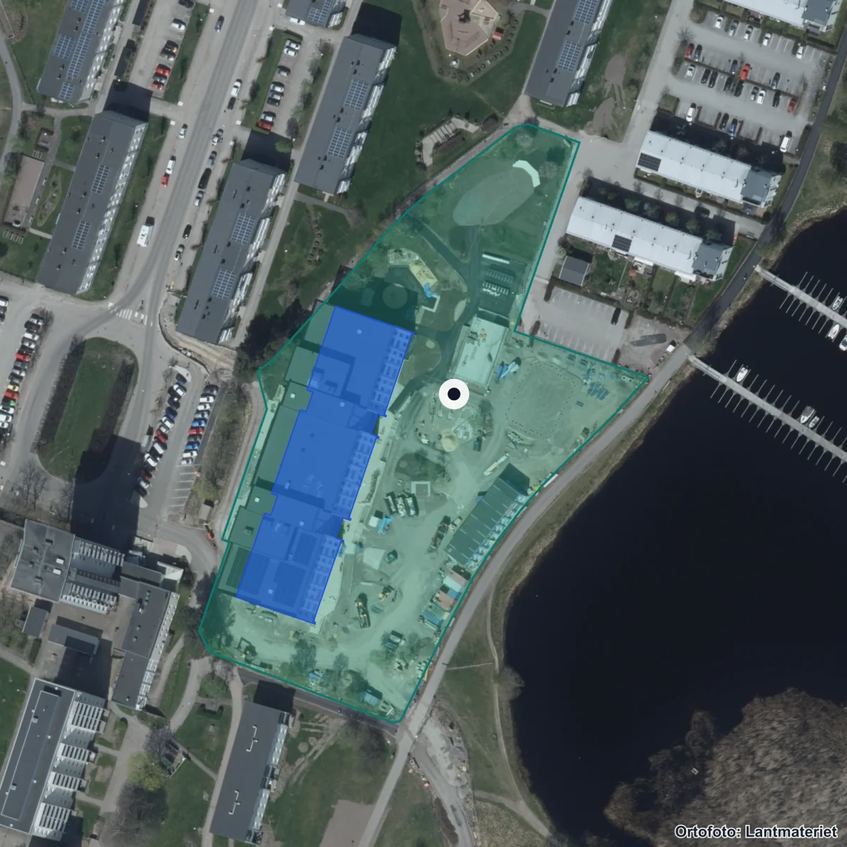 Flygbild över Resursskola Orrholmen, ortofoto från Lantmäteriet