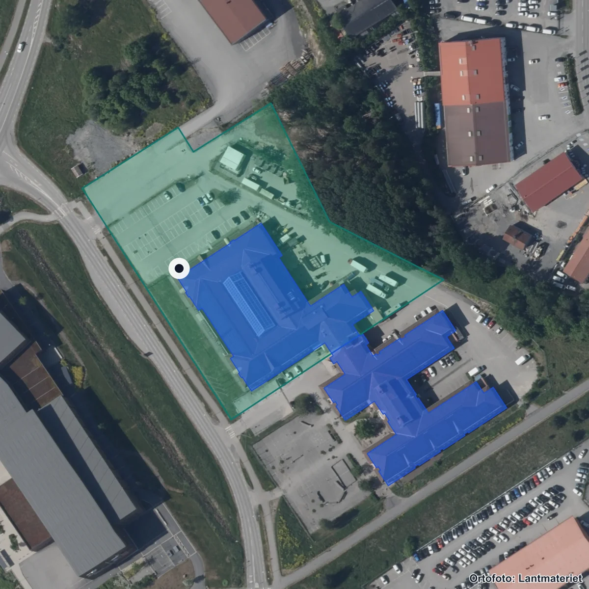 Flygbild över Skärgårdsgymnasiet, ortofoto från Lantmäteriet