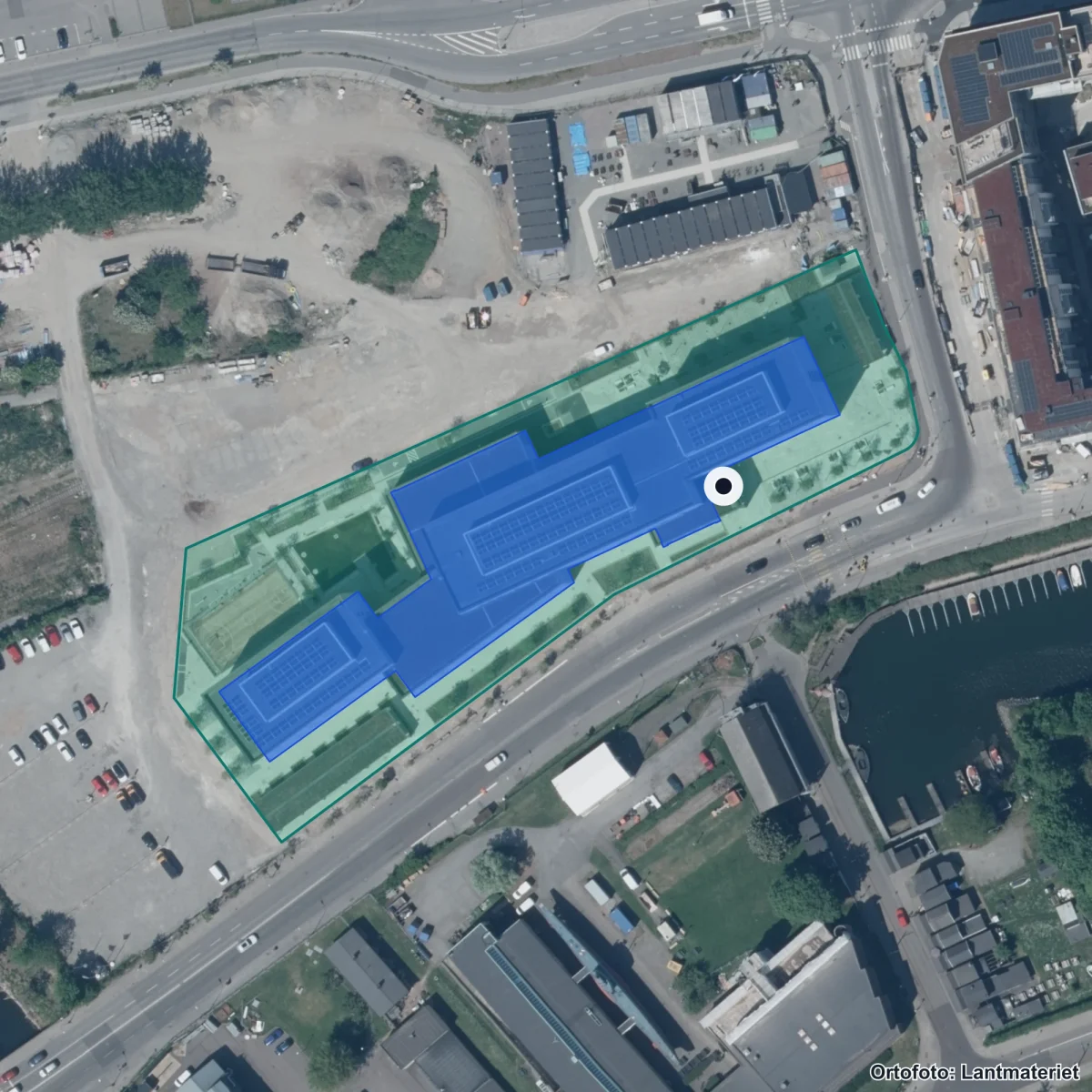 Flygbild över Malmö Citadellsgymnasium, ortofoto från Lantmäteriet