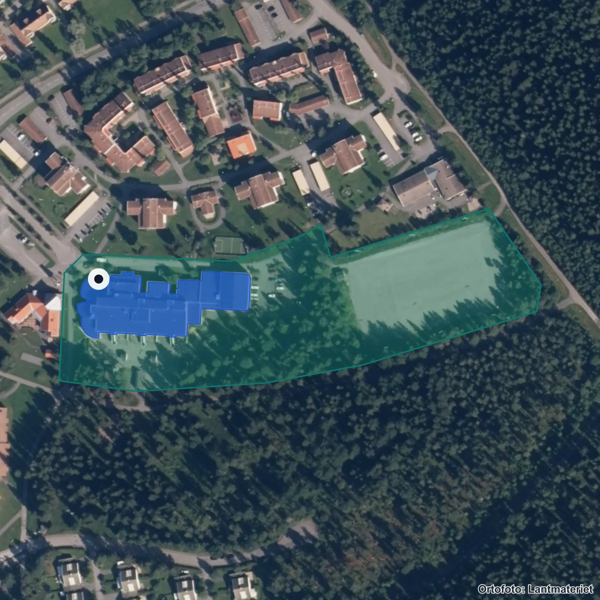 Flygbild över Ängsmogården, ortofoto från Lantmäteriet