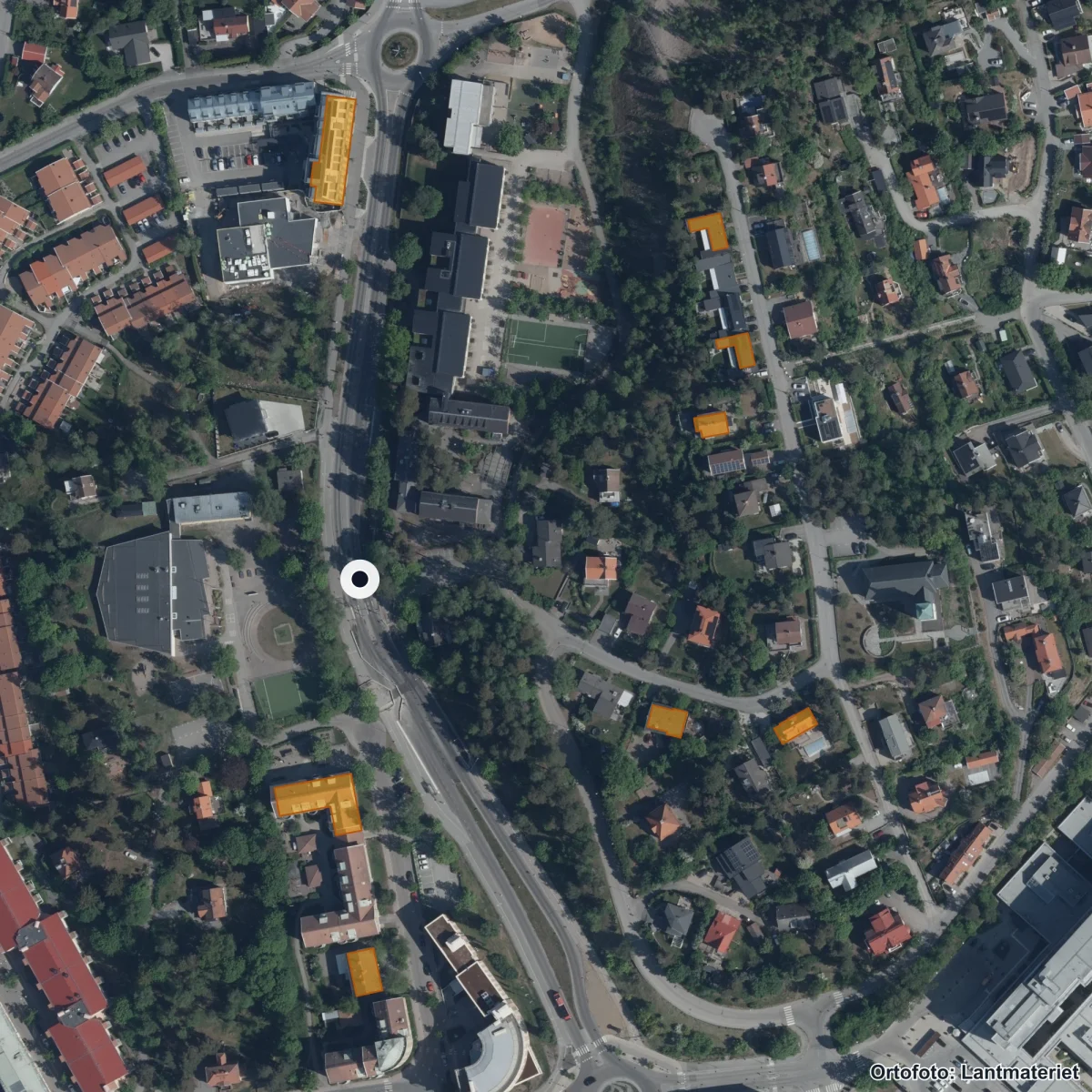 Flygbild över Vittra Sollentuna, ortofoto från Lantmäteriet