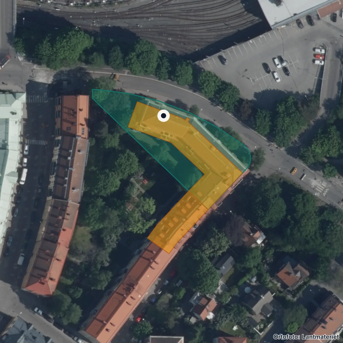 Flygbild över Tellusborgsskolan, ortofoto från Lantmäteriet