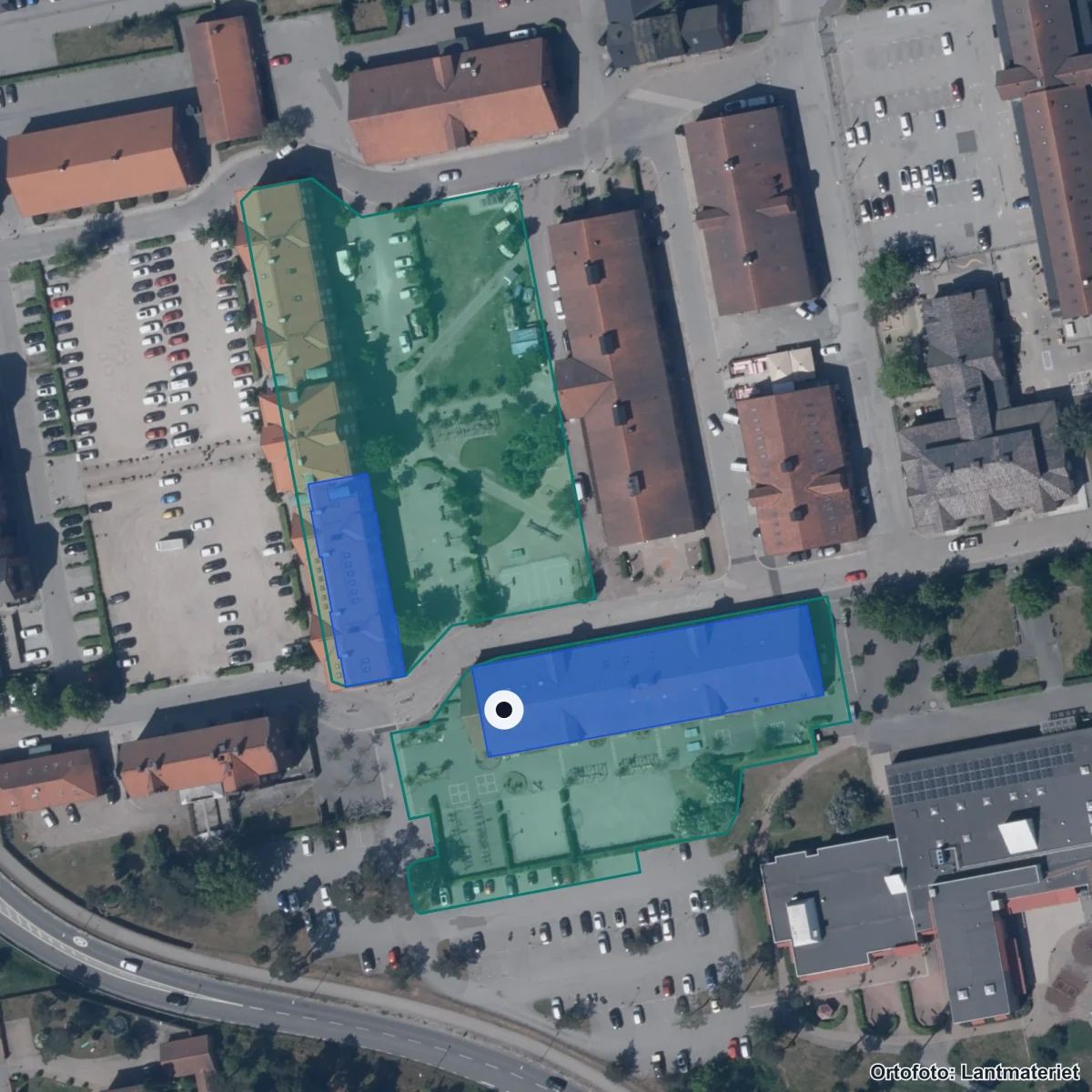 Flygbild över Kunskapsskolan Ystad, ortofoto från Lantmäteriet