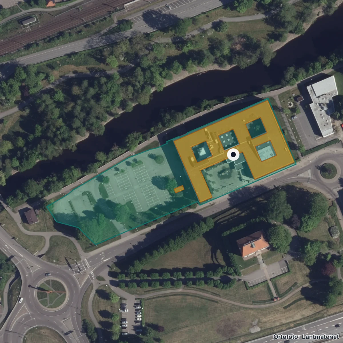 Flygbild över Central Insamlingsenhet, ortofoto från Lantmäteriet