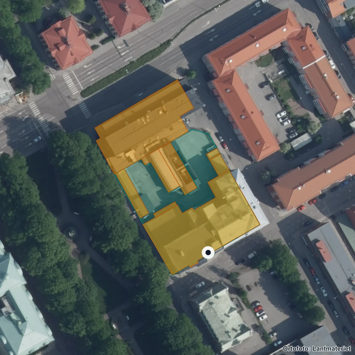 Flygbild över Stödverksamheter, ortofoto från Lantmäteriet