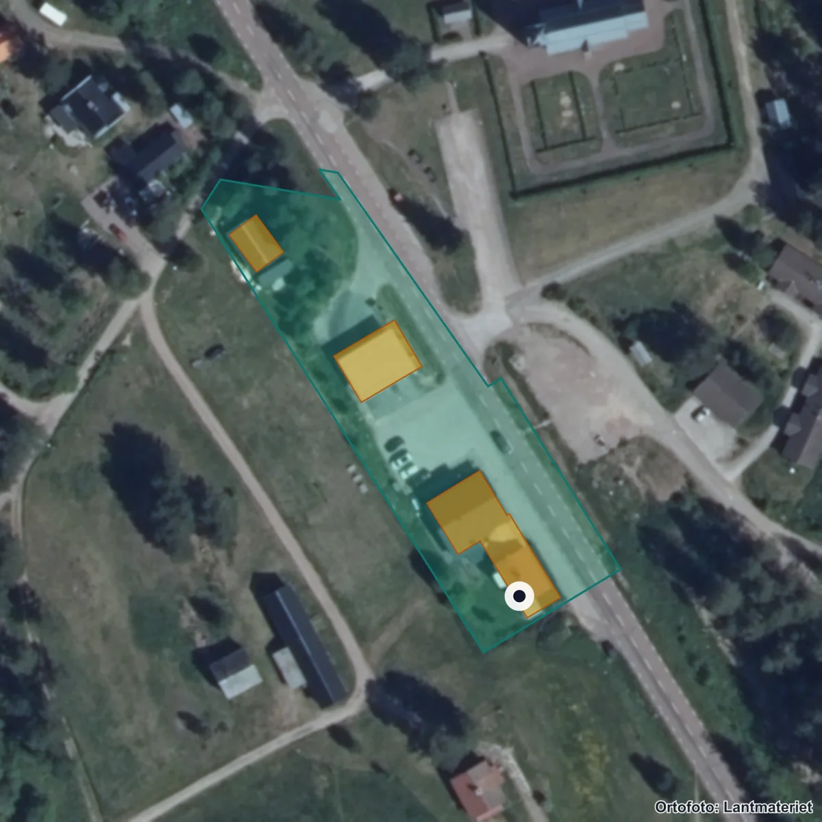 Flygbild över Rörbäcksnäs skola, ortofoto från Lantmäteriet