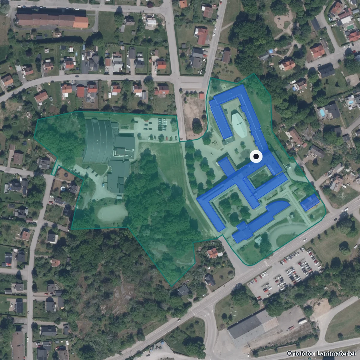 Flygbild över Kallingeskolan AG, ortofoto från Lantmäteriet