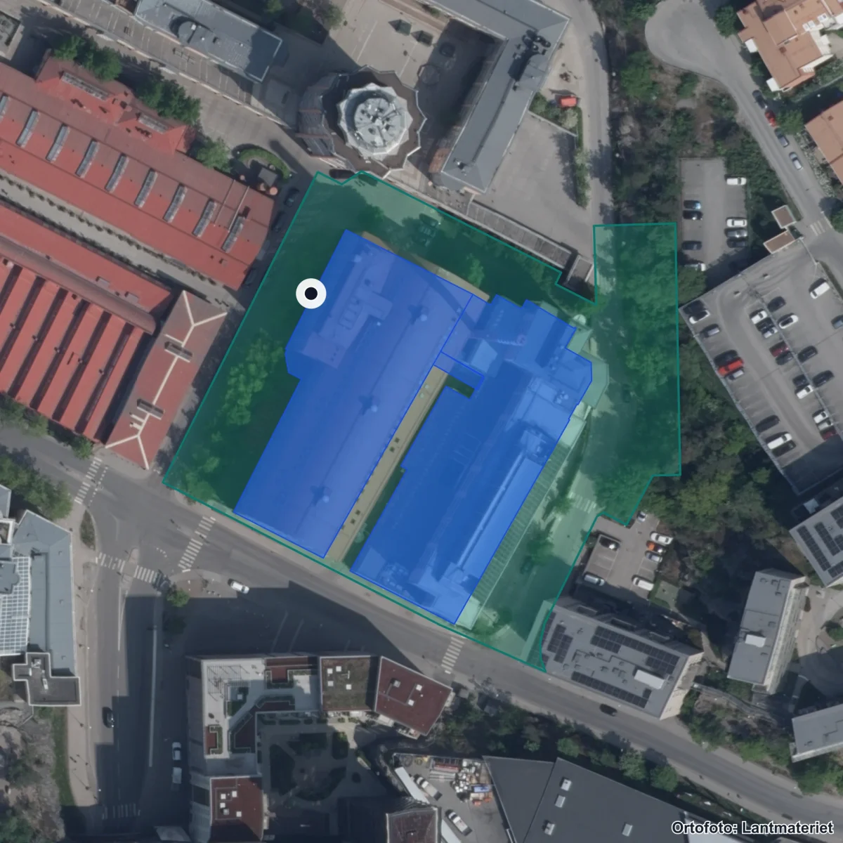 Flygbild över Nacka Enskilda Gymnasium, ortofoto från Lantmäteriet