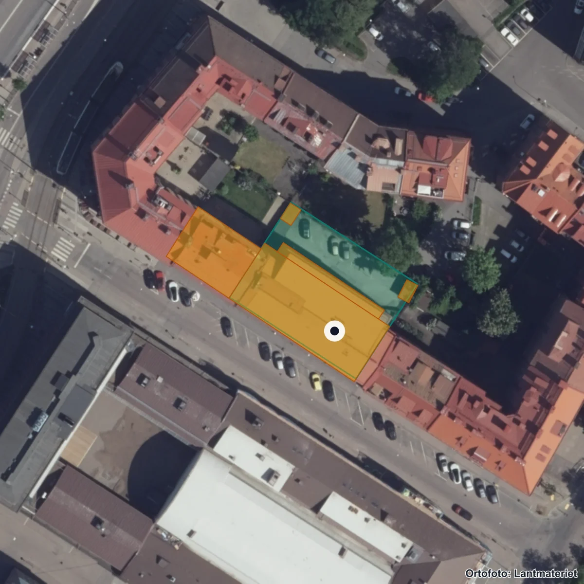 Flygbild över Yrkesgymnasiet Göteborg, ortofoto från Lantmäteriet