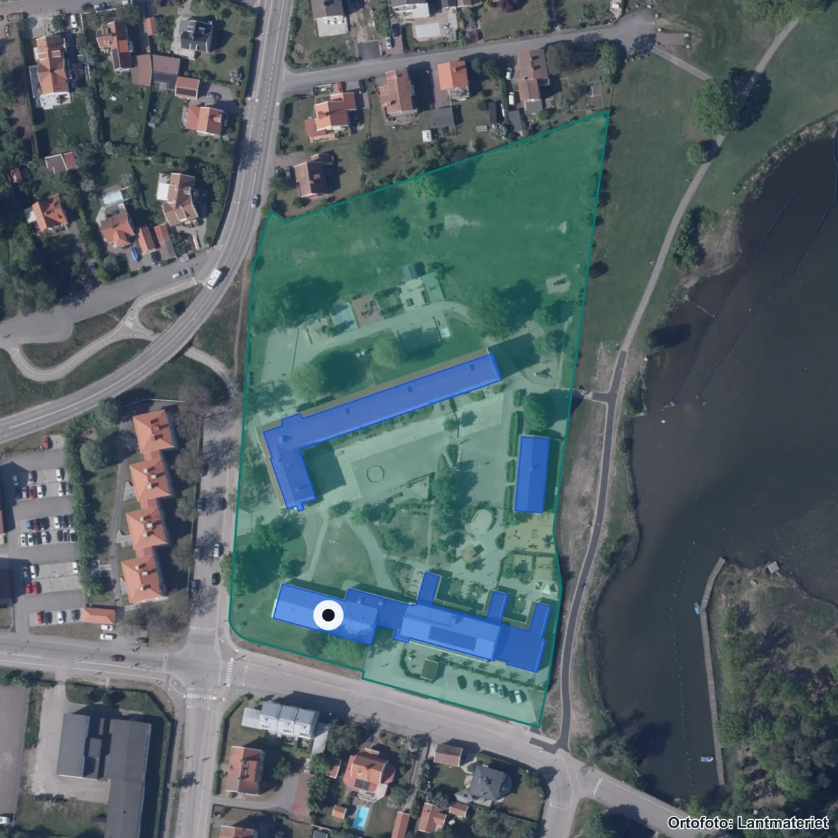 Flygbild över Lindöskolan, ortofoto från Lantmäteriet