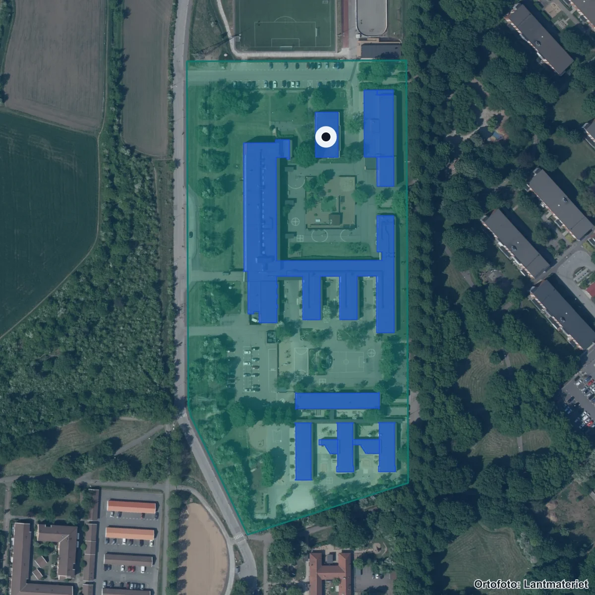 Flygbild över Fågelskolan, ortofoto från Lantmäteriet