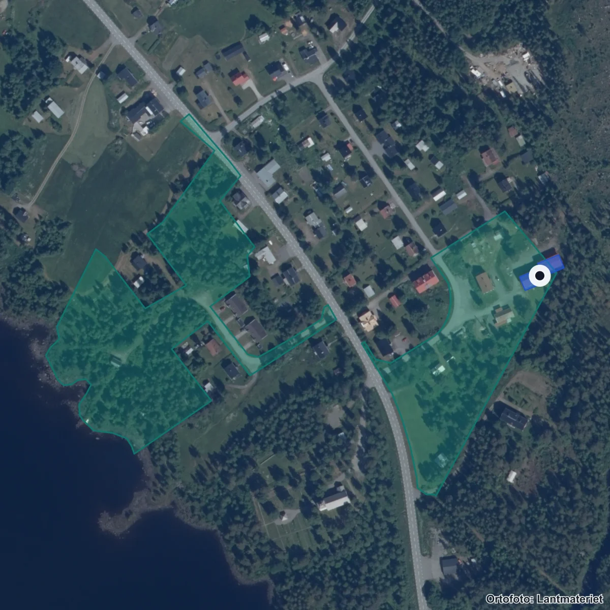 Flygbild över Risbäcks fjällskola, ortofoto från Lantmäteriet