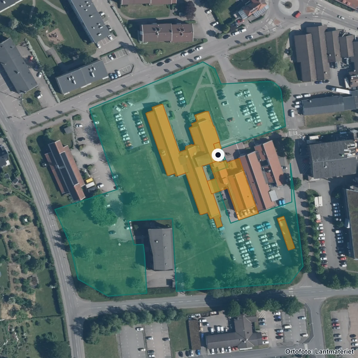 Flygbild över Central Insamlingsenhet, ortofoto från Lantmäteriet