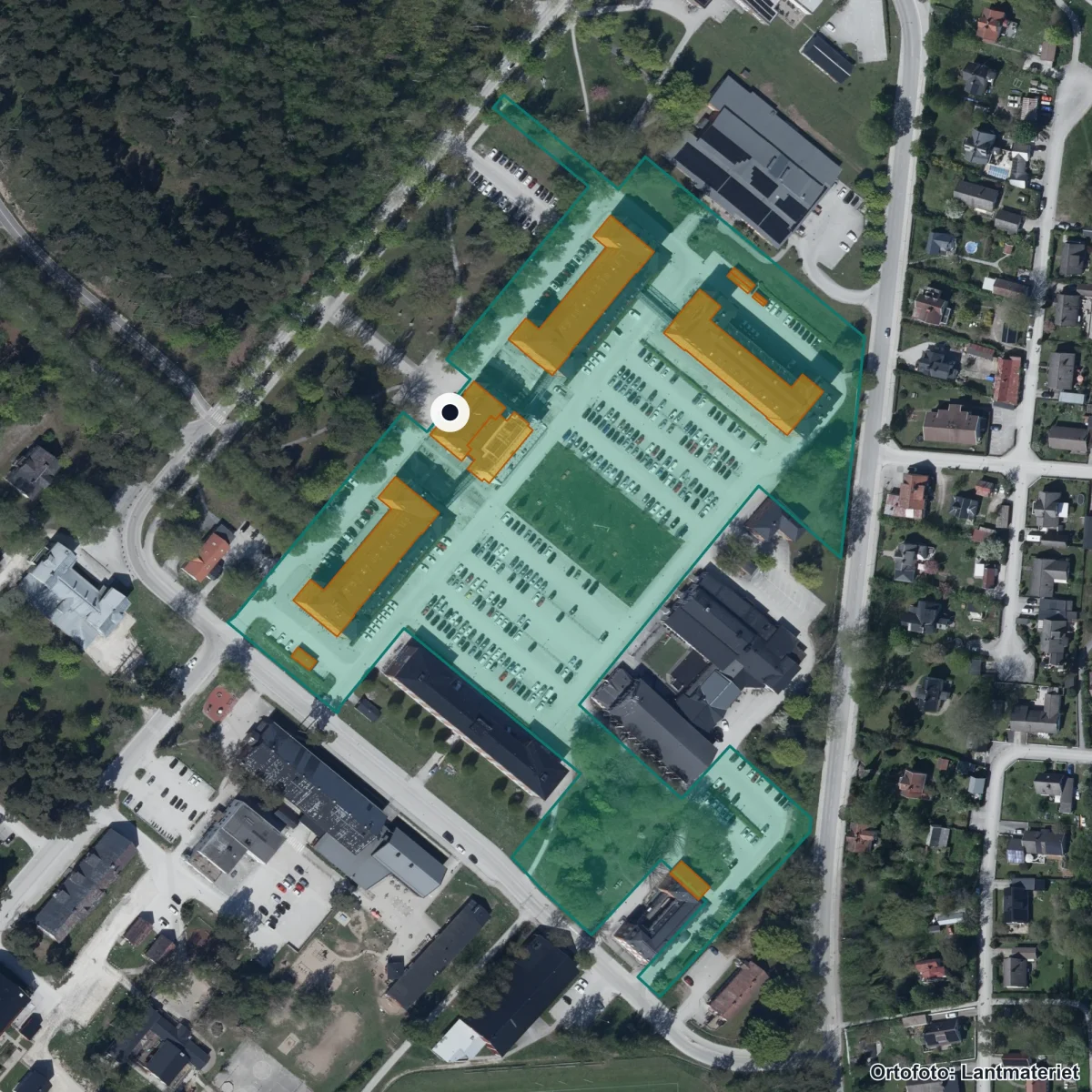 Flygbild över Central Insamlingsenhet, ortofoto från Lantmäteriet
