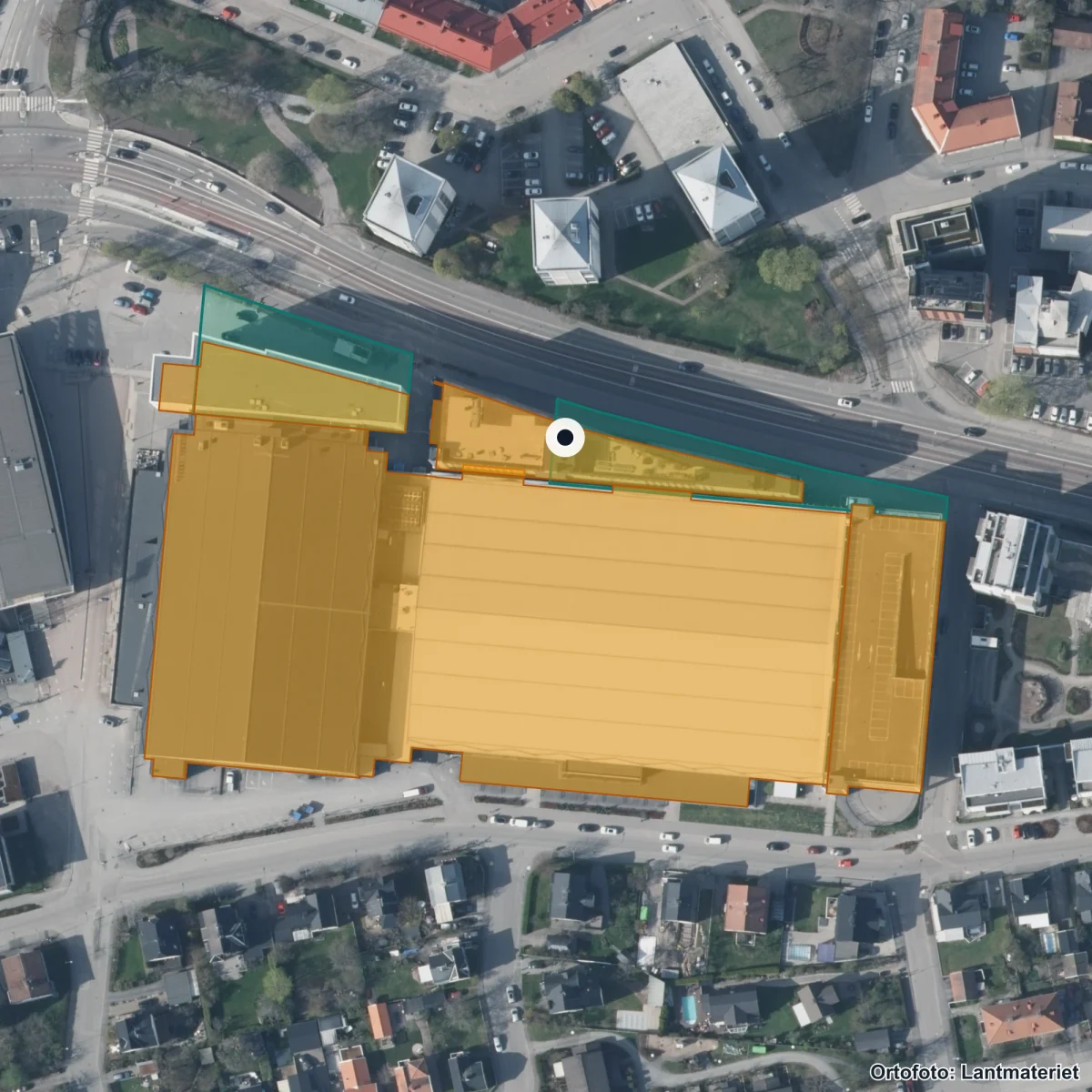 Flygbild över Rytmus Örebro, ortofoto från Lantmäteriet