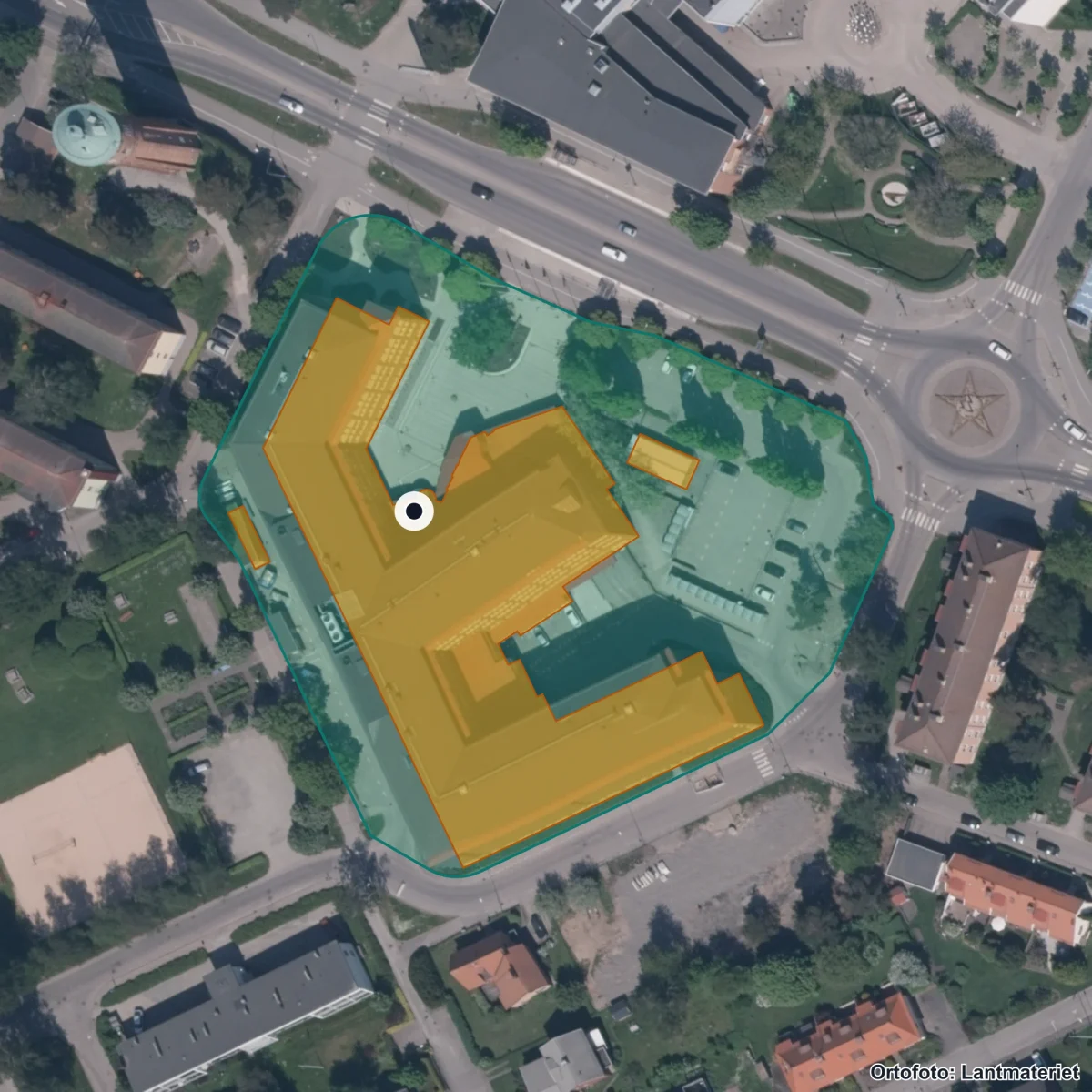 Flygbild över Central Insamlingsenhet, ortofoto från Lantmäteriet