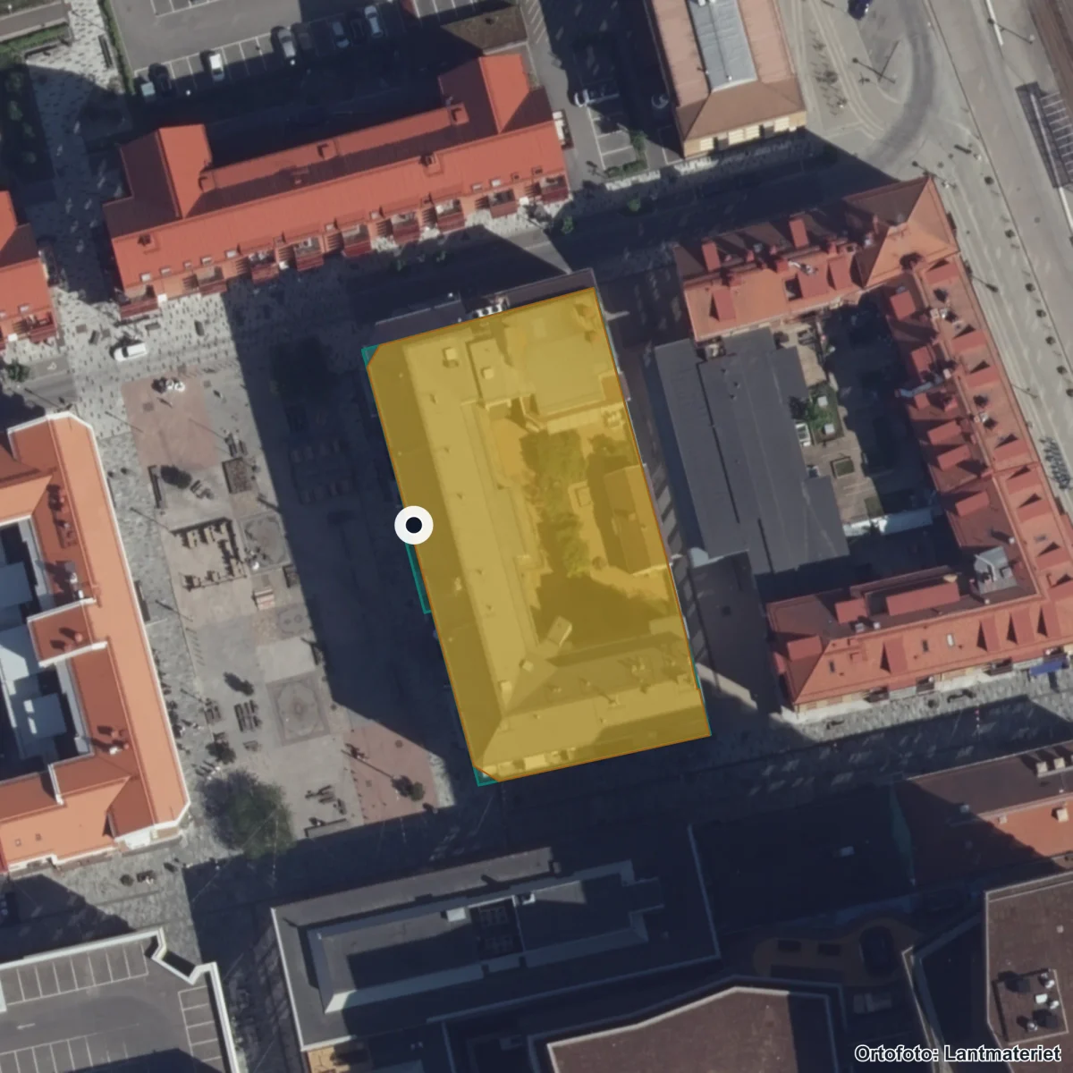 Flygbild över Andénska gymnasiet, ortofoto från Lantmäteriet