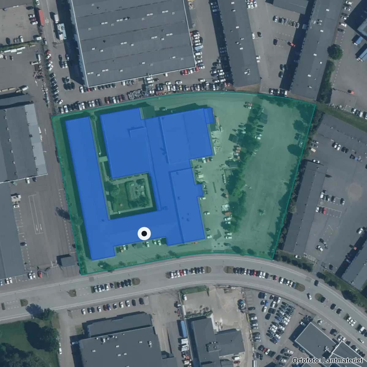 Flygbild över Praktiska Gymnasiet Helsingborg, ortofoto från Lantmäteriet
