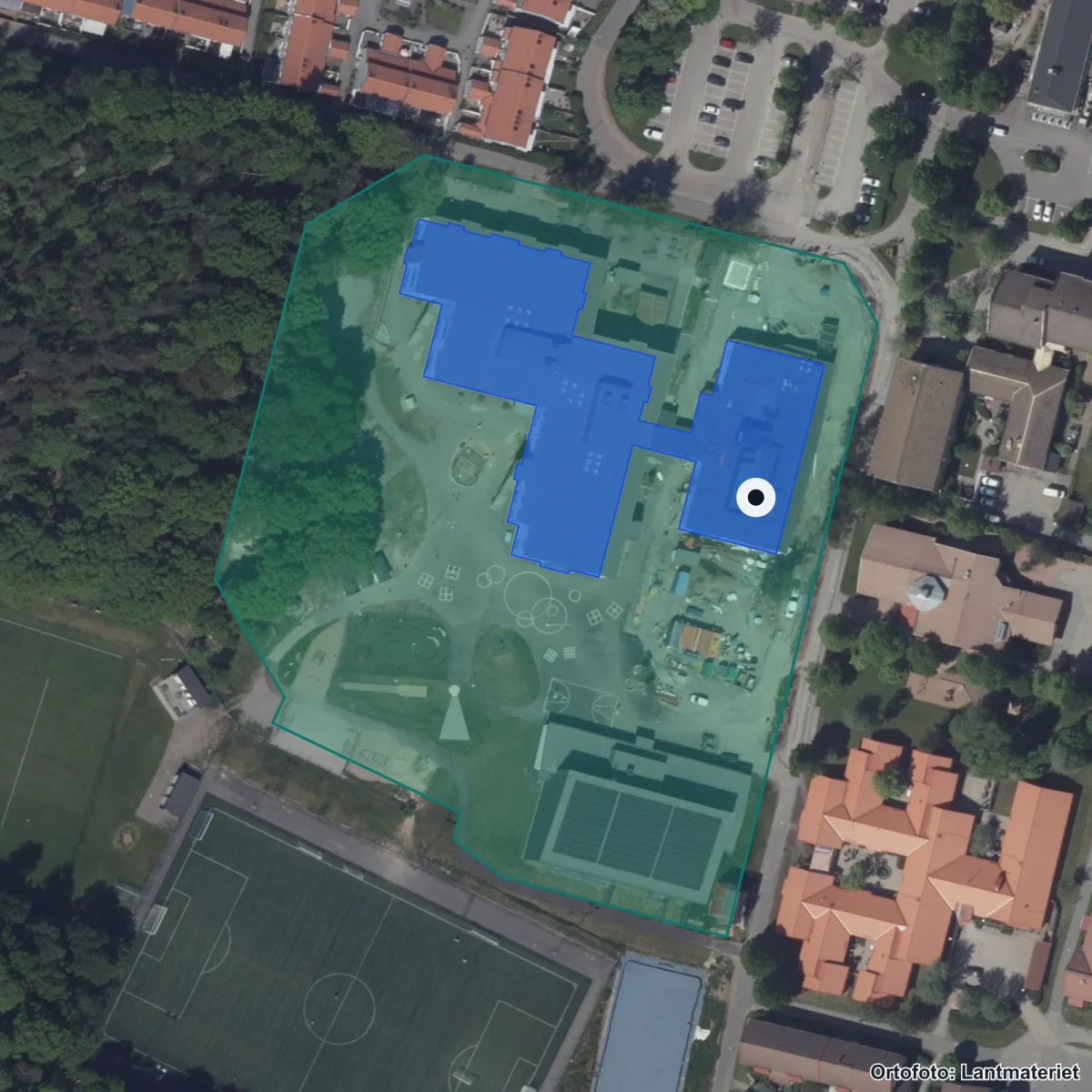 Flygbild över Anpassad grundskola Noltorp, ortofoto från Lantmäteriet