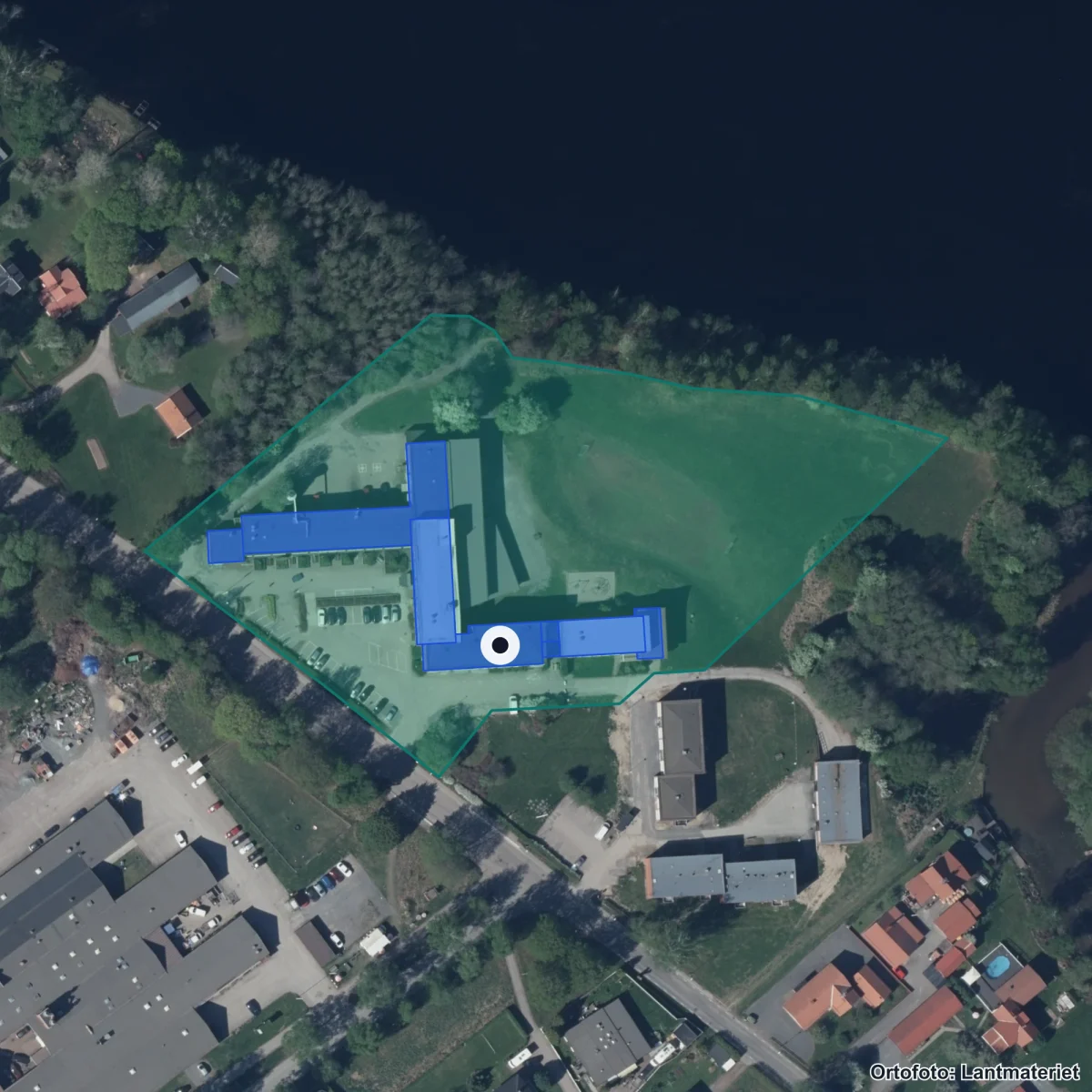 Flygbild över Kunskapsskolan Borlänge, ortofoto från Lantmäteriet