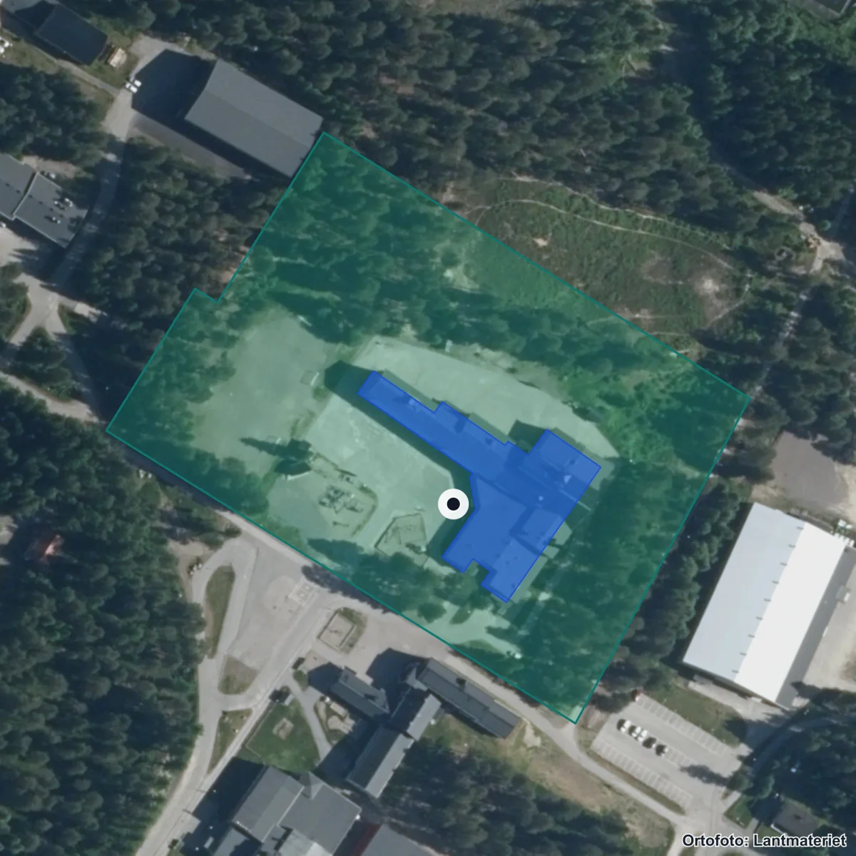 Flygbild över Ringelskolan, ortofoto från Lantmäteriet