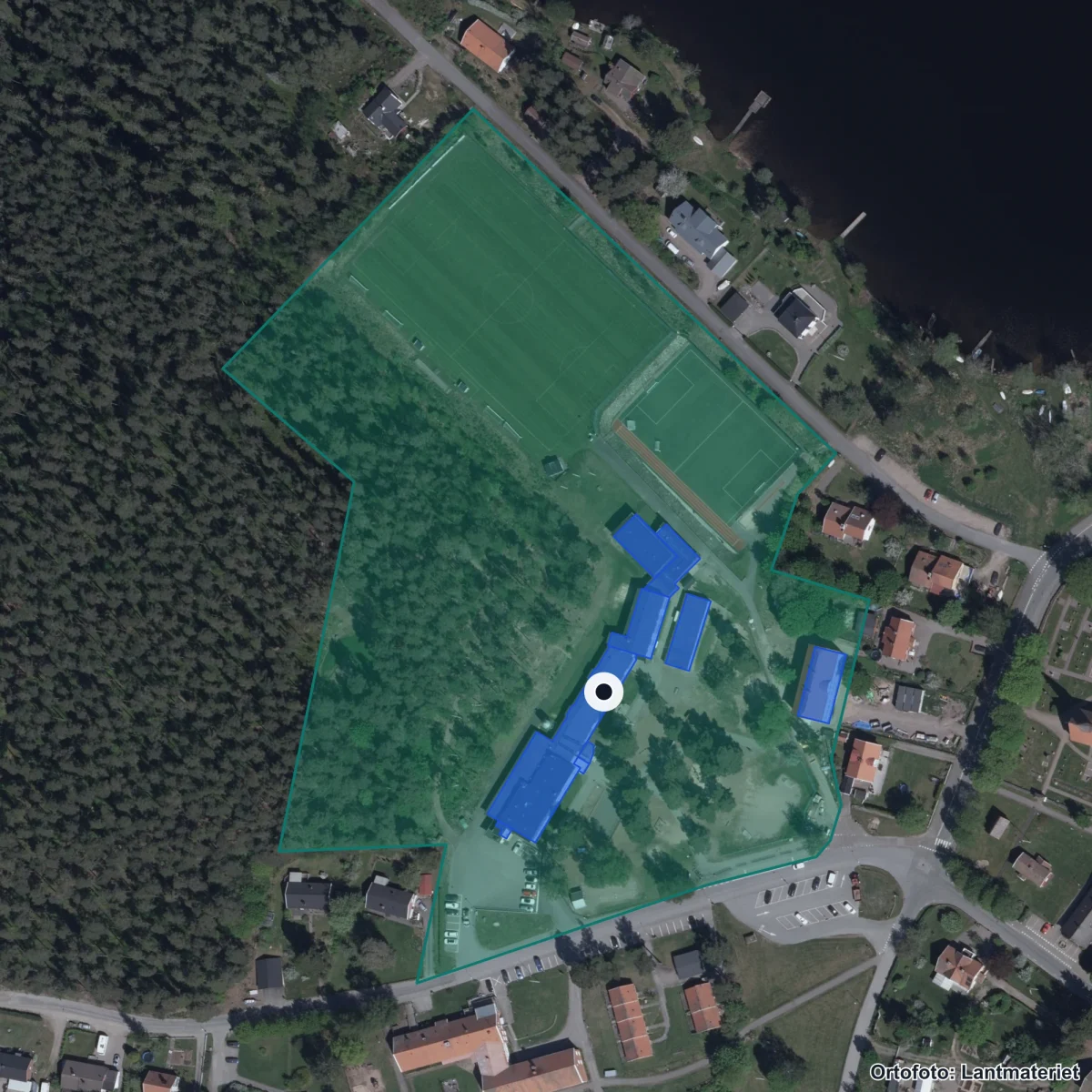 Flygbild över Mölltorpskolan, ortofoto från Lantmäteriet