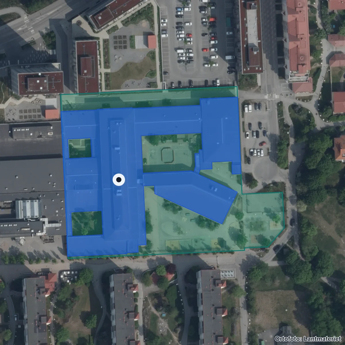 Flygbild över Brandbergsskolan, ortofoto från Lantmäteriet