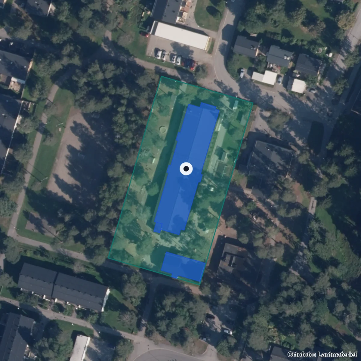 Flygbild över Sandalidens skola, ortofoto från Lantmäteriet