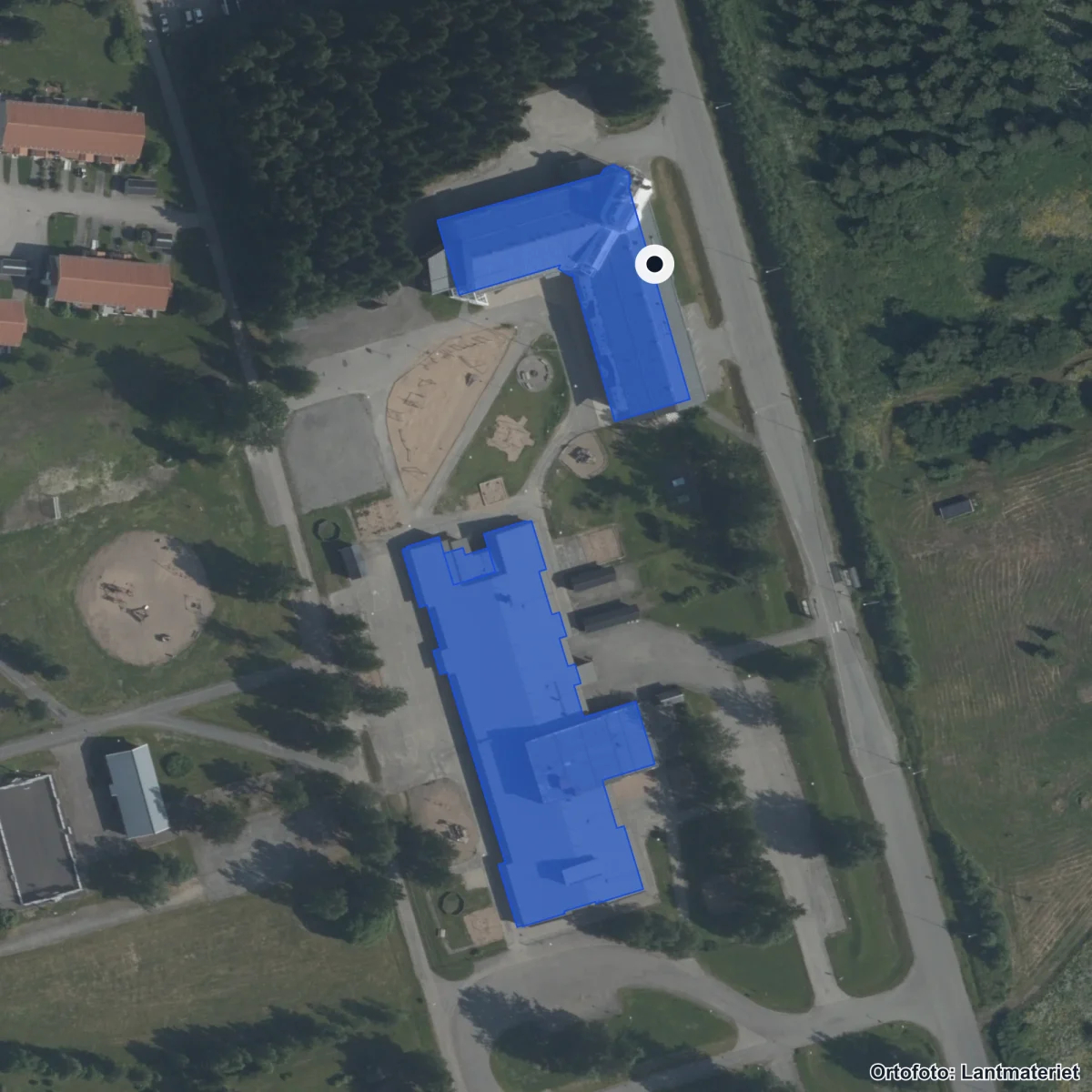Flygbild över Marielund- Språkskolan, ortofoto från Lantmäteriet