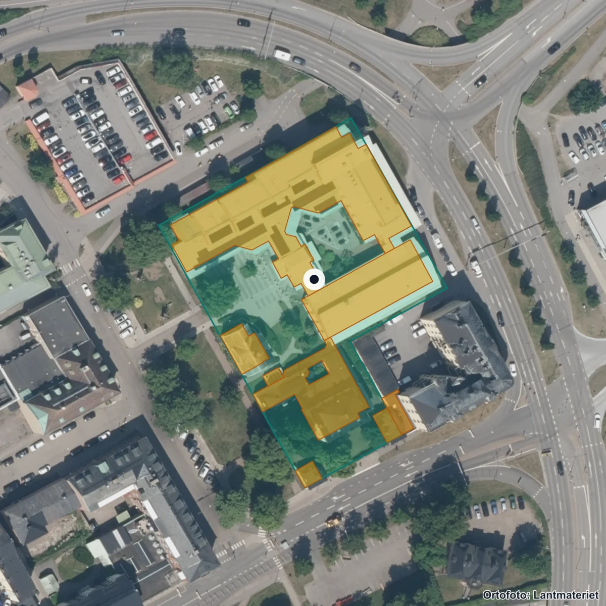 Flygbild över Central Insamlingsenhet, ortofoto från Lantmäteriet