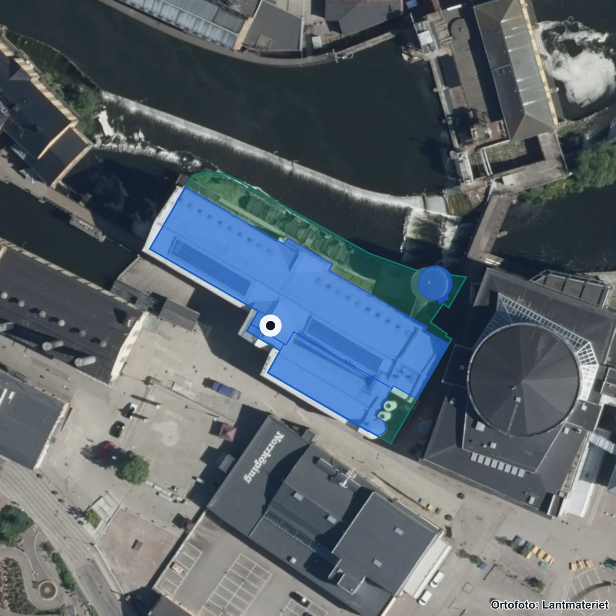 Flygbild över Kunskapsgymnasiet Norrköping, ortofoto från Lantmäteriet