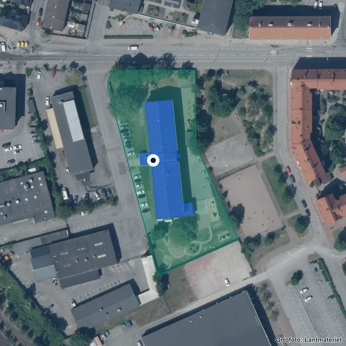 Flygbild över Malmö Friskola, ortofoto från Lantmäteriet