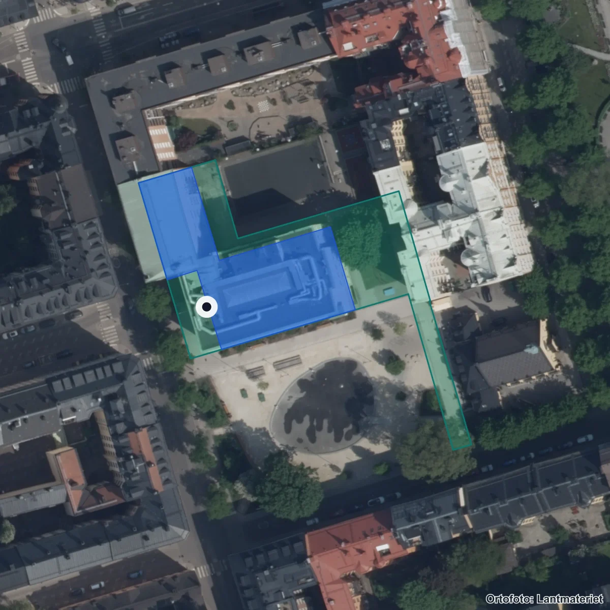 Flygbild över Södermalmsskolan, ortofoto från Lantmäteriet
