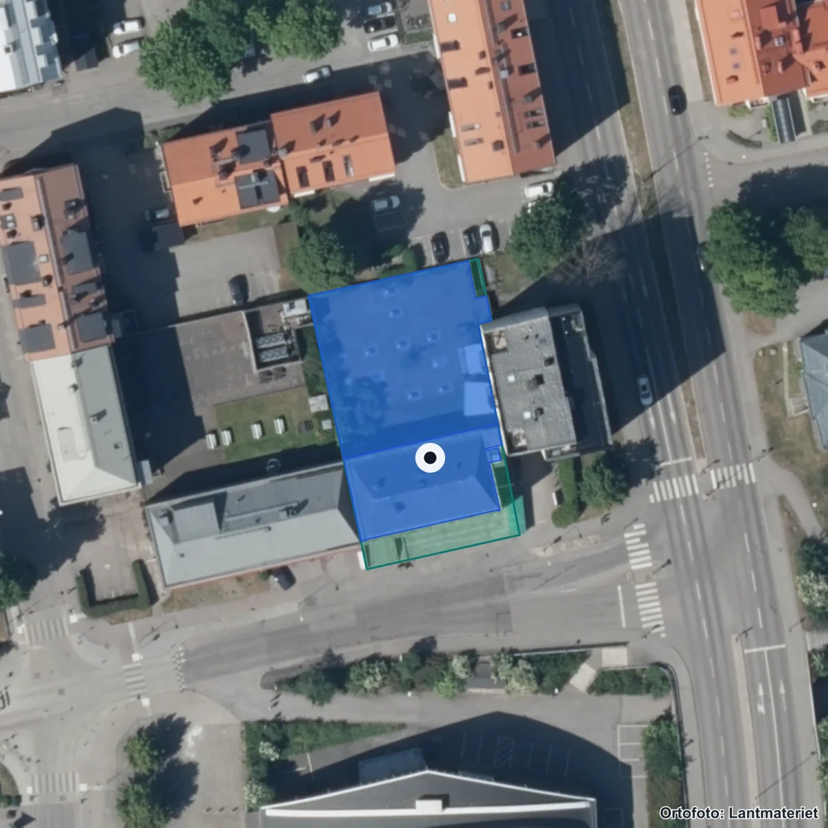Flygbild över Yrkesgymnasiet Linköping, ortofoto från Lantmäteriet