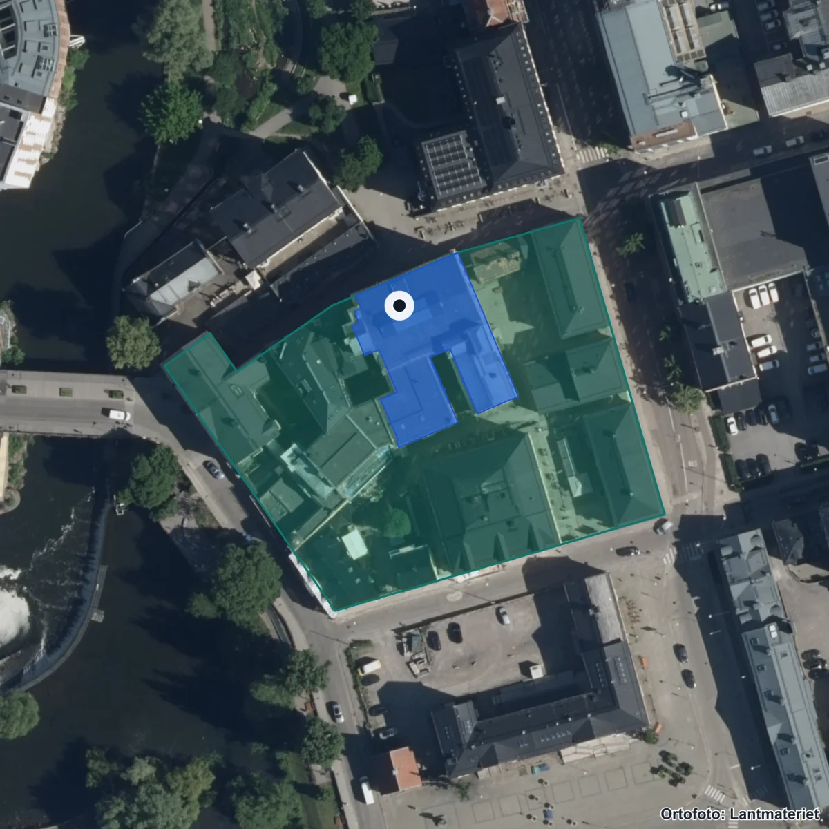 Flygbild över Kunskapsskolan Norrköping, ortofoto från Lantmäteriet