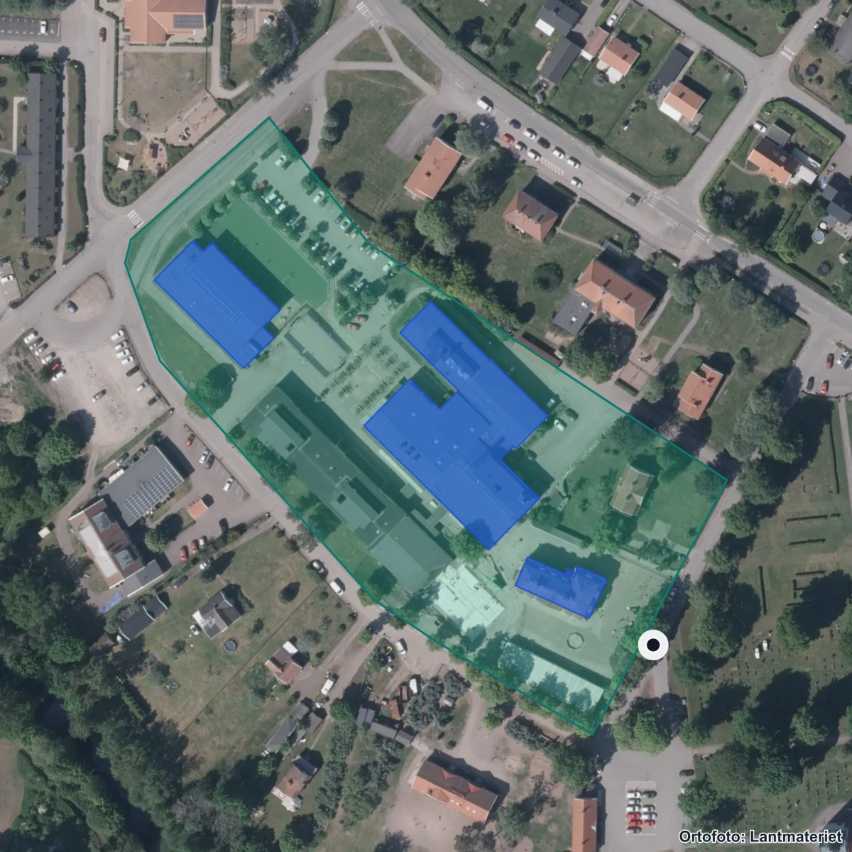 Flygbild över Södermöreskolan, ortofoto från Lantmäteriet