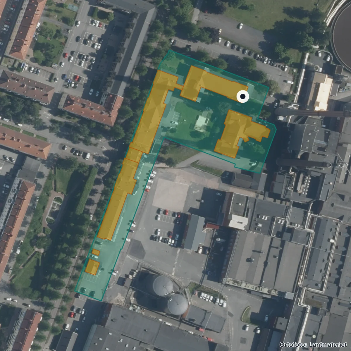 Flygbild över Magelungens grundskola Jönköping, ortofoto från Lantmäteriet
