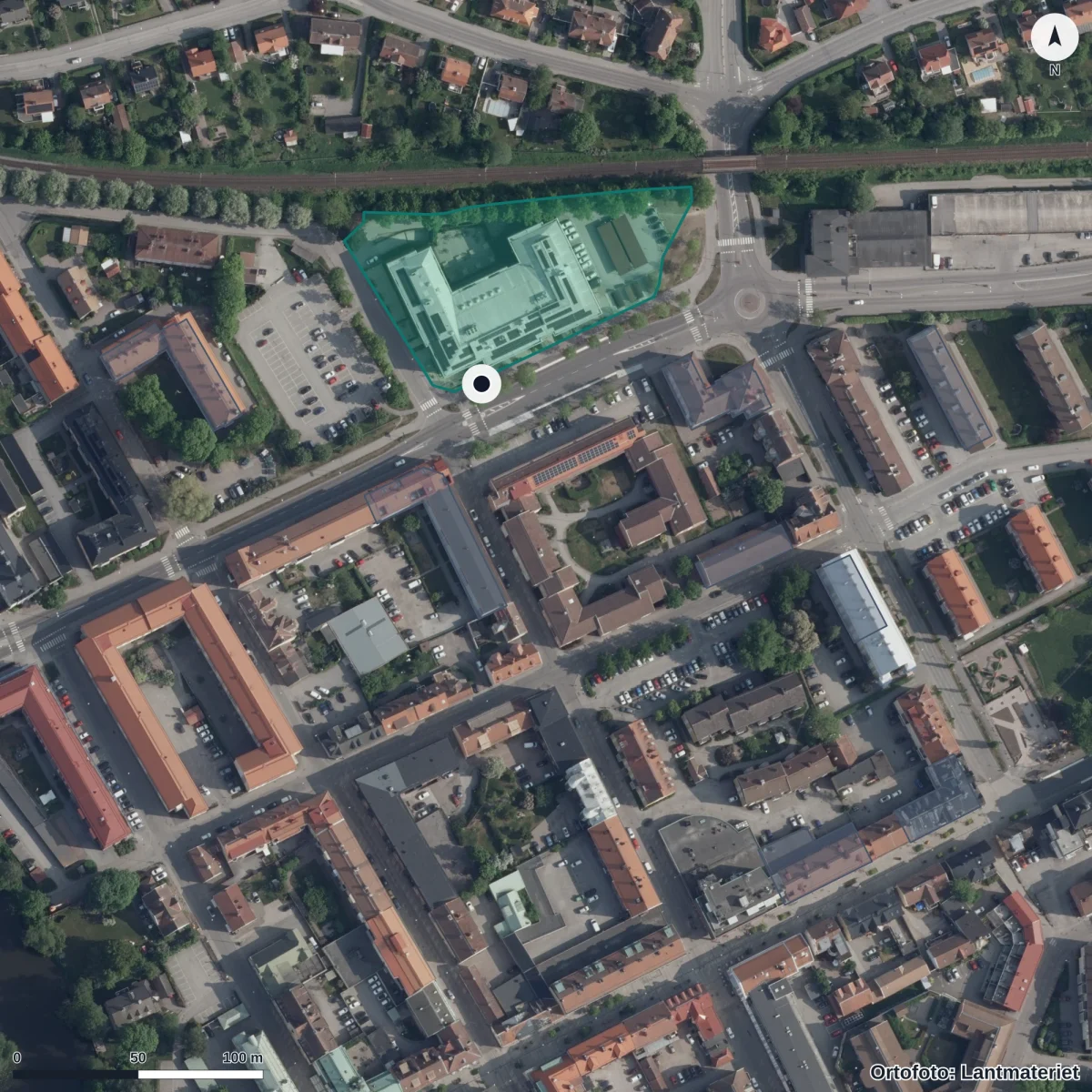 Flygbild över Central Insamlingsenhet, ortofoto från Lantmäteriet