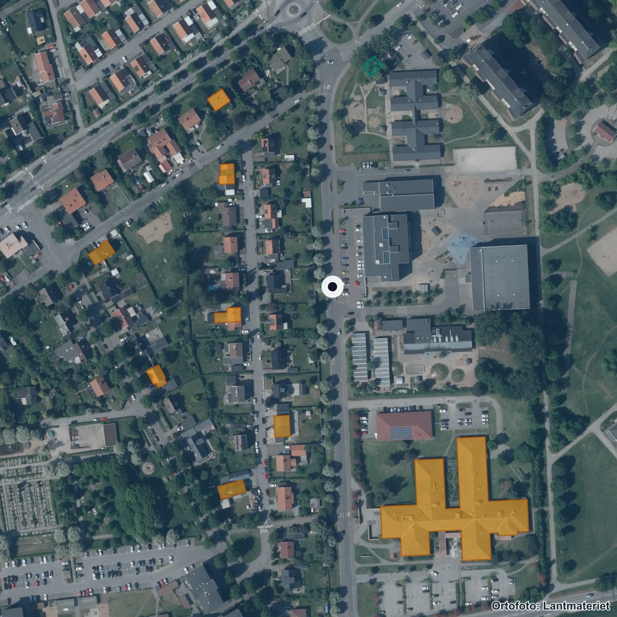 Flygbild över Svenshögskolan, ortofoto från Lantmäteriet
