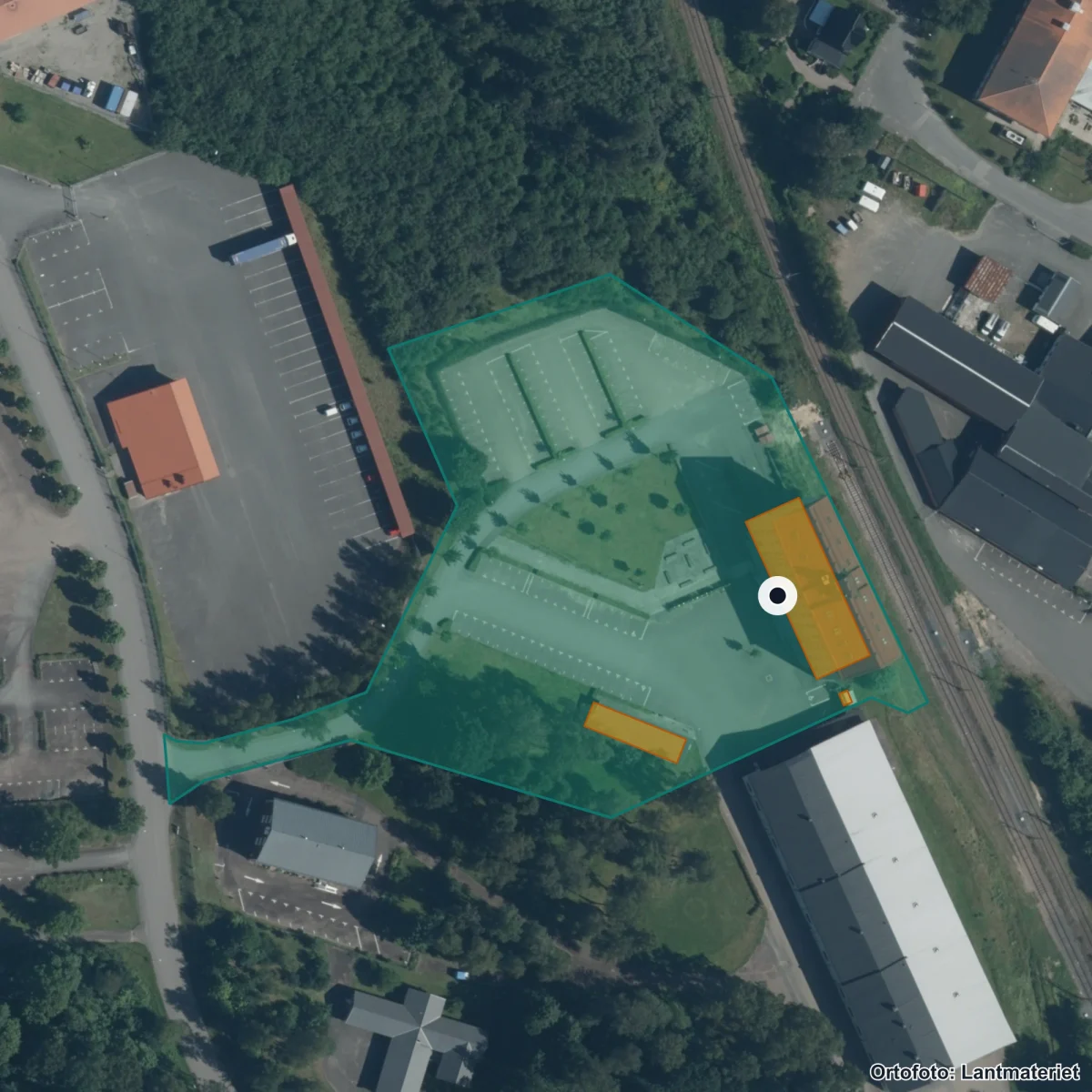 Flygbild över Central insamlingsenhet Enskild verksamhet, ortofoto från Lantmäteriet