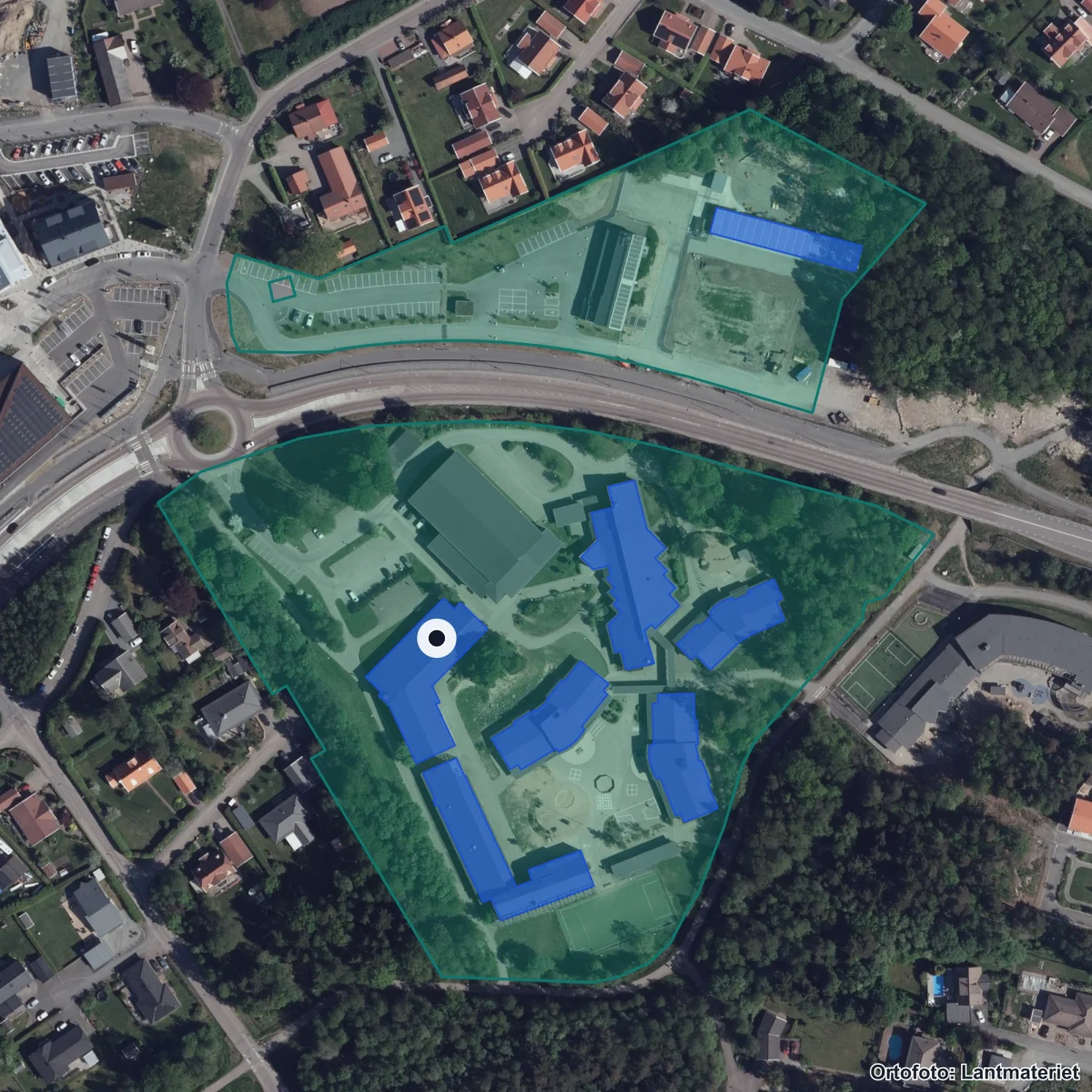 Flygbild över Öjersjö Brunn, ortofoto från Lantmäteriet