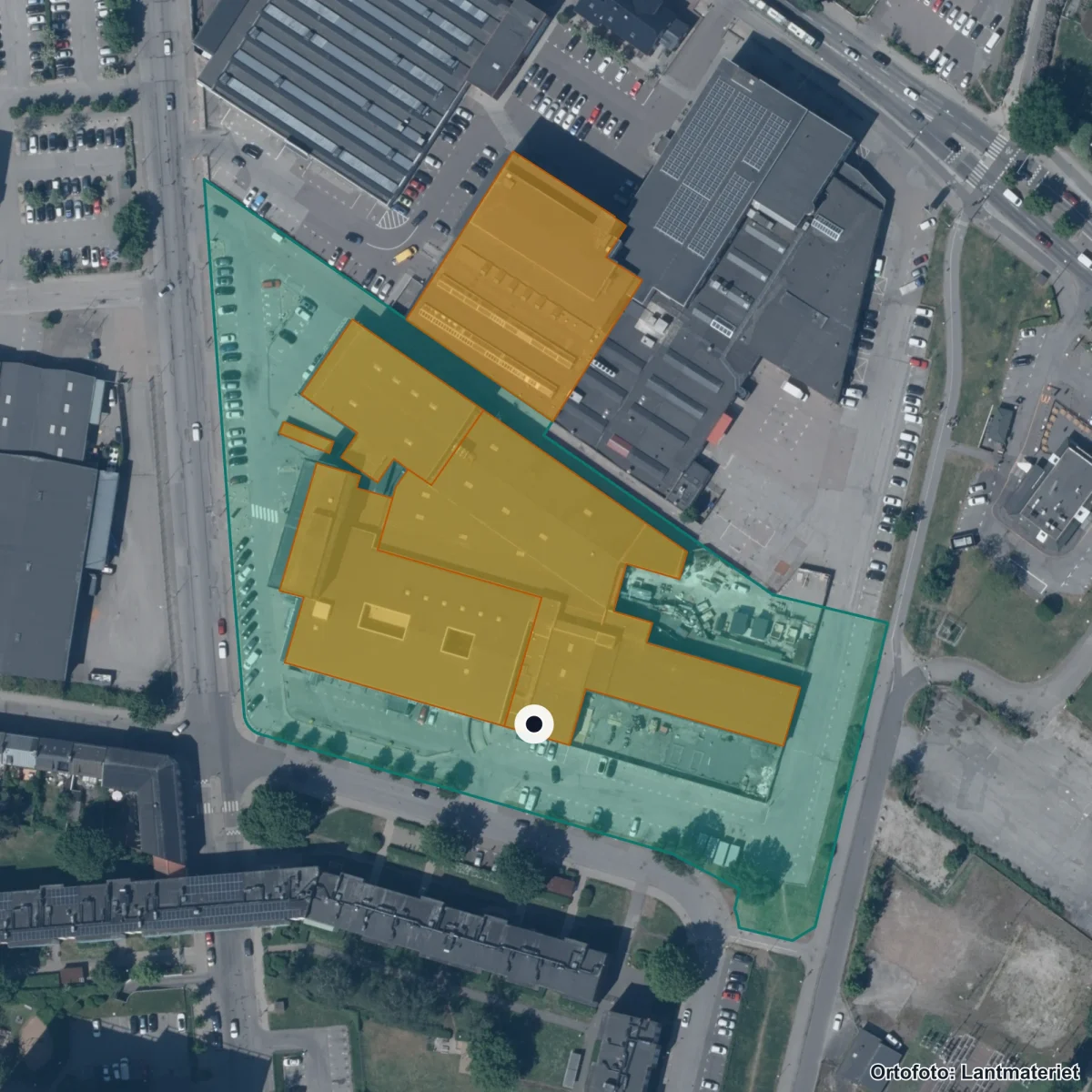 Flygbild över Yrkesgymnasiet Malmö, ortofoto från Lantmäteriet